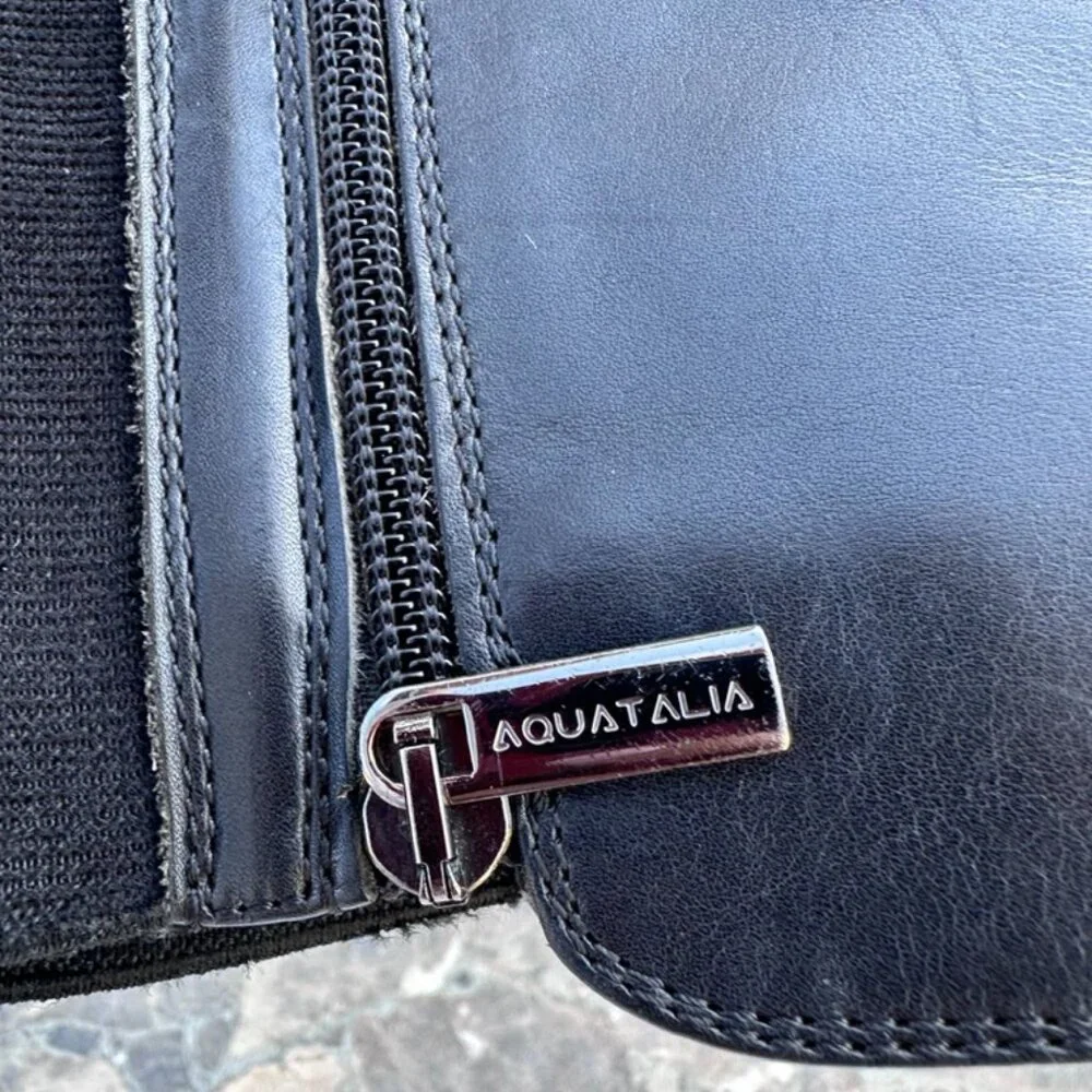 Aquatalia Olita Weatherproof Black Leather Riding Boots - 6 - Picture 10 of 11